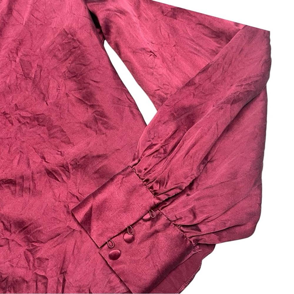 VERONICA BEARD Silk Blouse Size 14 Red Long Sleeve Mock Neck Lightweight - Picture 5 of 12